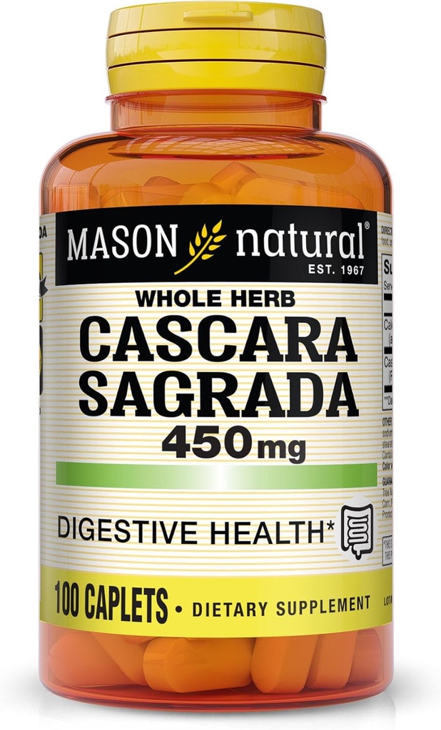 MASON NATURAL Cascara Sagrada 450 מ"ג, תוסף צמחי לתמיכה פונקציונלית נורמלית, 100 Caplets