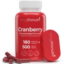 LongLifeNutri Cranberry פלט עם ויטמין C & E - פורמולה טהורה, 500 מ"ג לשרת, 180 קפסולות צמחוניות, Urinary Tract Health & Bladder, 6 חודשים אספקה, מיוצר בארה"ב