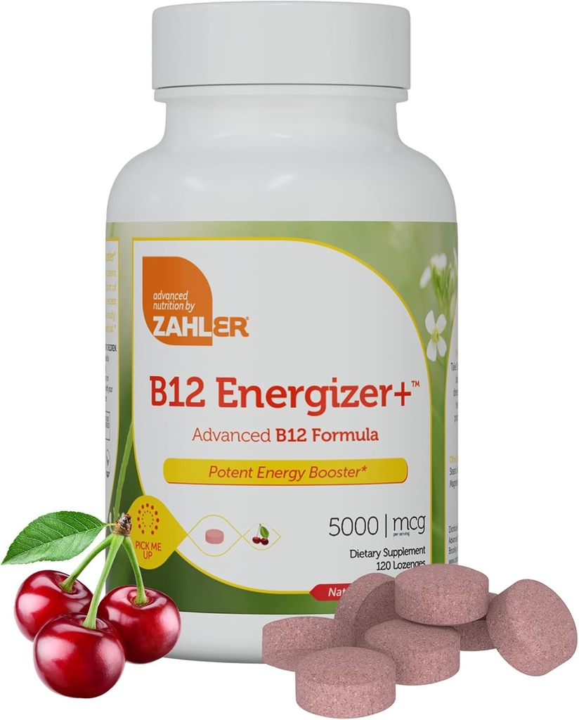 Zahler אנרגיהzer+ ויטמין B12-5000 mcg ויטמין B12 - דובדבן טבעי דיסלוט Lozenges - כשר Gluten Free non-GMO B12 ויטמינים 5000 mcg, אנרגיה Boost, מיוצר בארה"ב (120 Count)