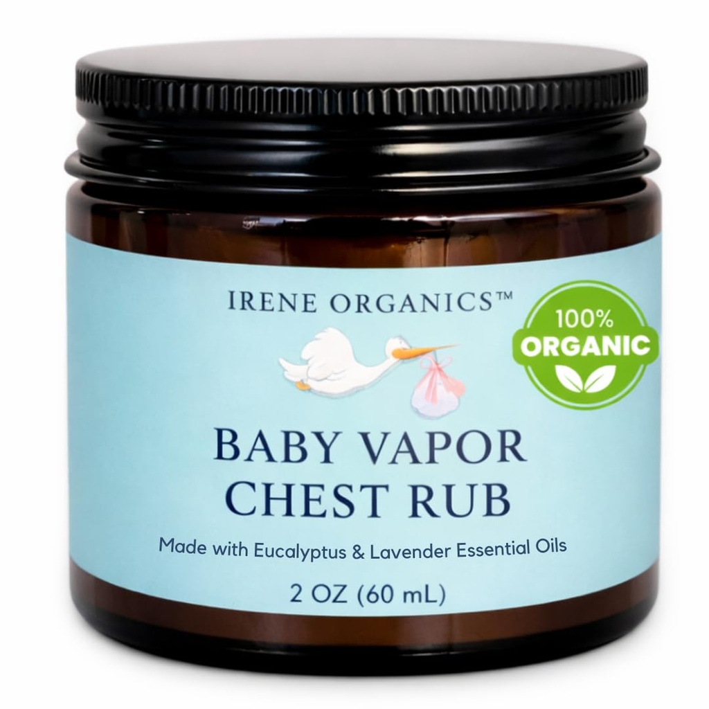 איירין אורגנים בייבי Vapor Chest Rub ניקוי Vapoרוב עשה עם חומרים לא רעילים כמו שמן Ocalyptus Essential, בטוח עבור כל הגילאים, תינוקות, ילדים חולים חיוניים