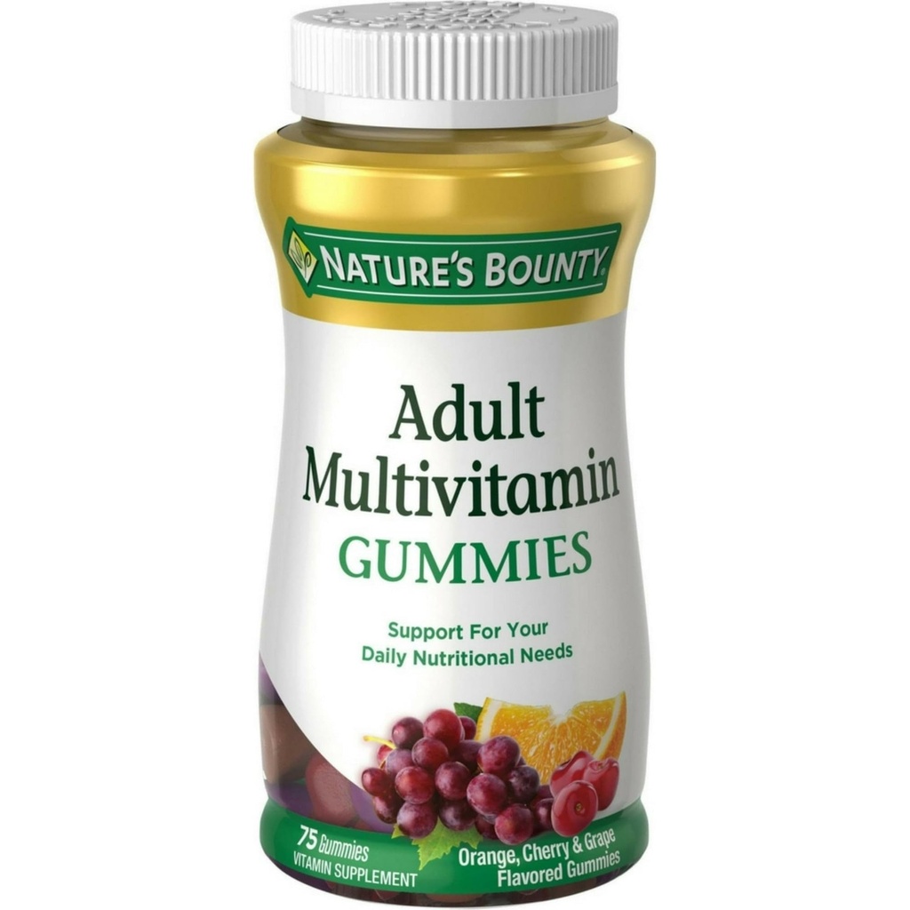 Nature's Bounty Adult Multivitamin Gummies, תוסף ויטמין, צרכים תזונתיים יומיים, כתום, דובדבן וגרלוף פלפור, 75 מסטיקנים