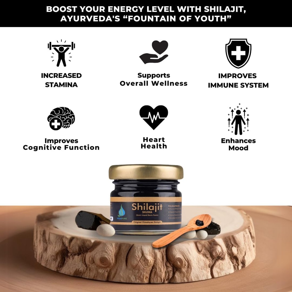 Vedapure Purest ההימלאיה Shilajit Resin 100% טהור Shilajit עם Fulvic Acid & 85 + Trace מינרלים מורכבים עבור אנרגיה & Immune תמיכה, 15 גרמים