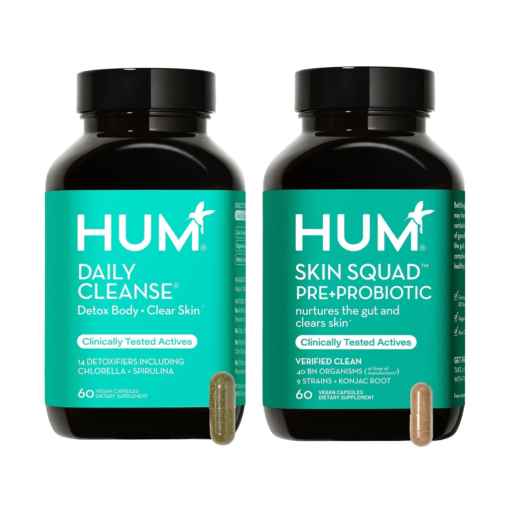 HUM Full Skin Detox ו-ניקוי - פרובונאוטיקה עבור בעיות עור ו- Acne Breakouts שנון אורגני Algae, Detoxifying Herbs, Skin Squad ו-Daily ניקויse