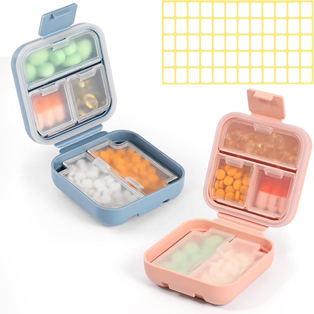 Dynippy Daily Pill מארגנת 5 השוואתיות Portable Moisture Proof Small Pill Case for Pocket Purse Travel Pill Box Portable Diet Oil Holder Container (כחול ורוד)