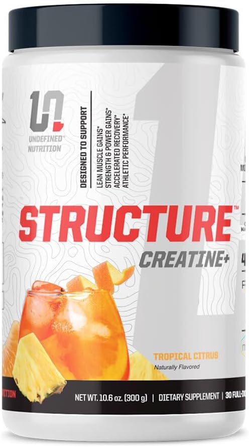 מבנה תזונה בלתי מוגדר Creatine+ על ידי בריאן Shaw (30 משרתים) - Micronized Creatine Monohydrate + Magnesium Creatine Chelate & HMB ו PEAK ATP-Strength, Power, Recovery (10.6oz, טרופי Citrus)