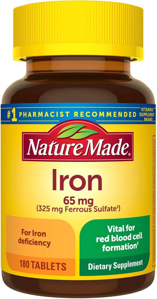 הטבע עשה ברזל 65 מ"ג (325 מ"ג Ferrous Sulfate) תוסף תזונה עבור Red Blood Cell Support 180 טבליות (Pack of 1)?