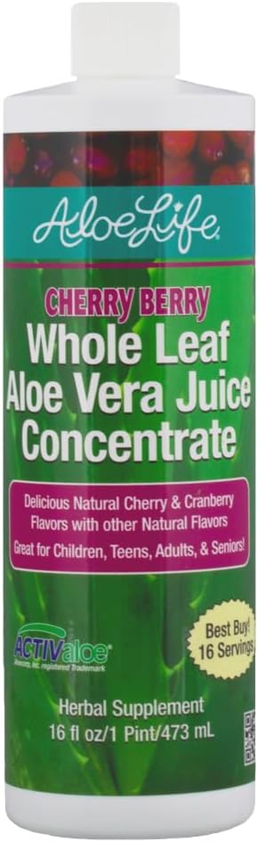 All Leaf Aloe Vera Juice, Certified Organic, Gluten-Free (צ'רי ברי, 16 oz)