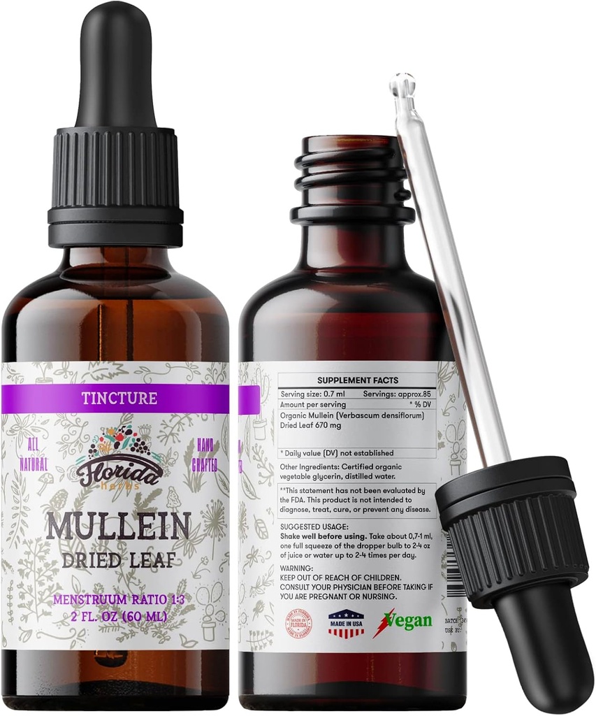 Mallein Tincture Extract, אורגני מולליין (Verbascum densiflorum) Dried Leaf Herbal תוסף ב- Cold-Pressed ירקות Glycerin 670 מ"ג