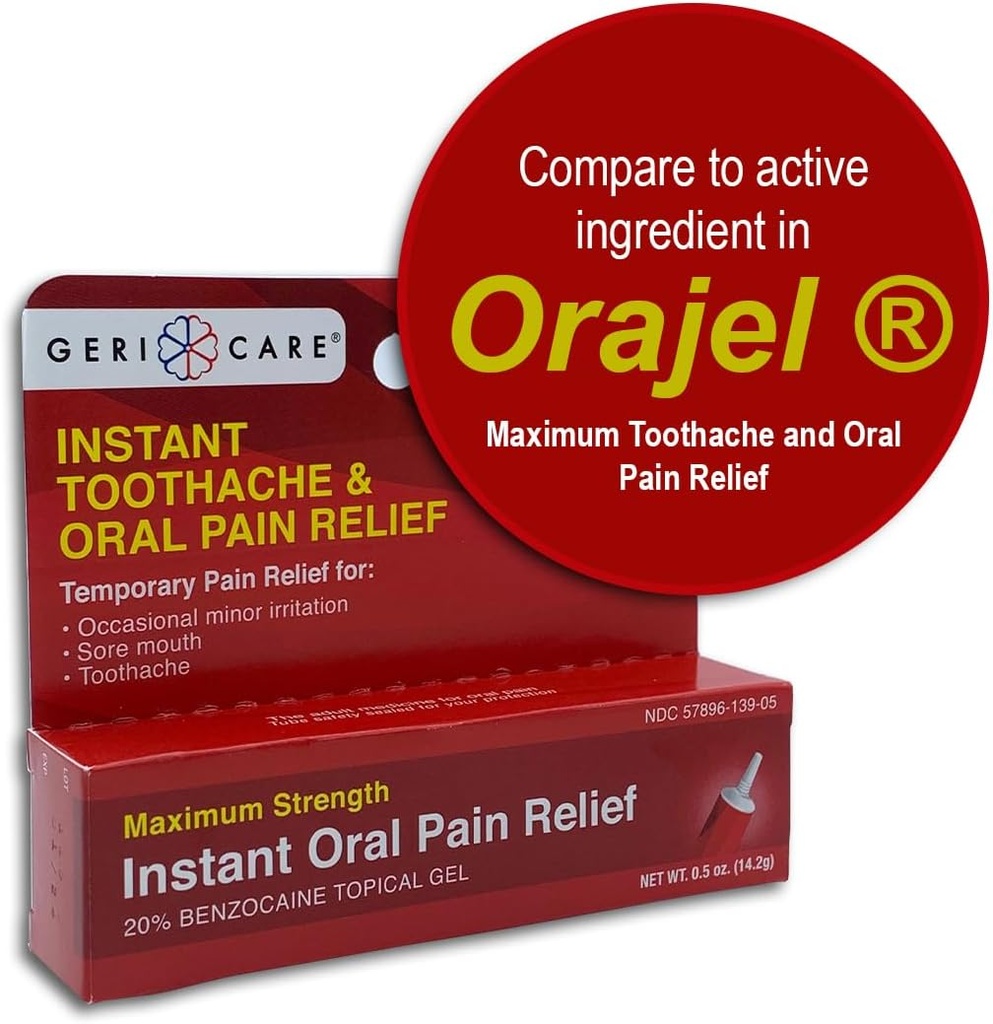 GariCare Benzocaine 20% כוח מקסימלי Toothache & Oral Pain הקלה גל 0.5 oz. Fast-Acting Numbing Pain Treatment for Toothaches, Irritation, Sרגישות & הפה Sores (Pack of 1)