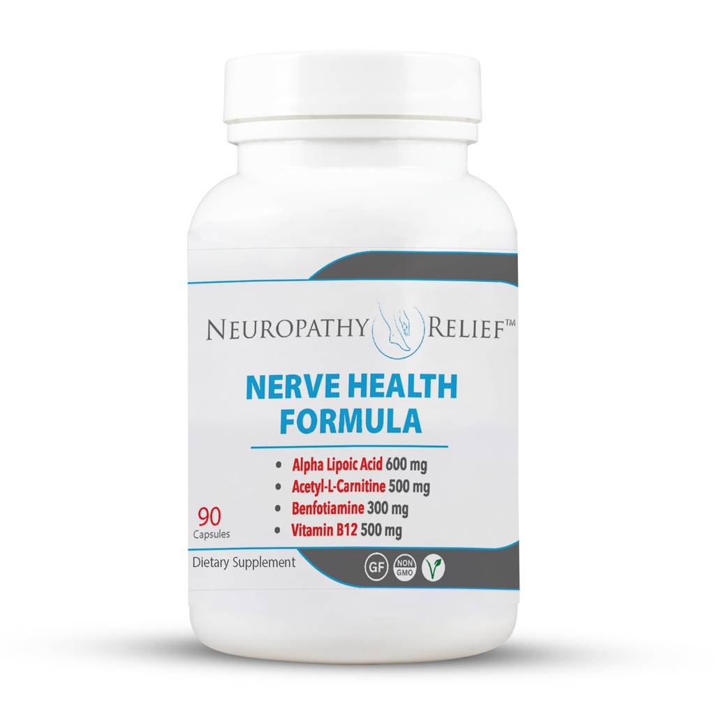 Neuropathy ReliefTM Nerve Health Formula - תמיכה מתקדמת עם Alpha Lipoic Acid, Acetyl-L-Carnitine, Benfotiamine, ו- B12-90 קפסולות