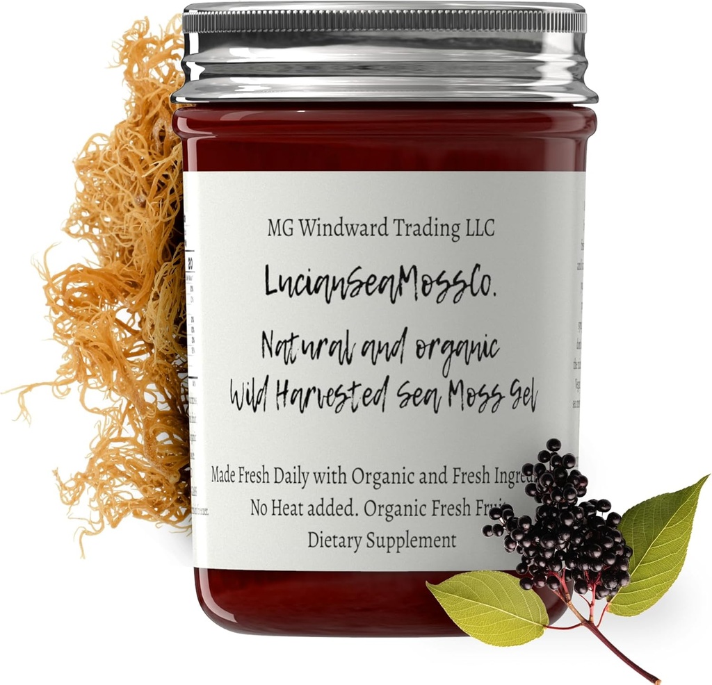 ד"ר Sebi בהשראת Alkaline Organic Fresh Elderberry ג'ינג'ר ים Mosss Gel - ויטמינים טבעיים חיוניים, מינרלים פלוס Antioxidants Wild Harvested from Saint לוסיה (8 oz).