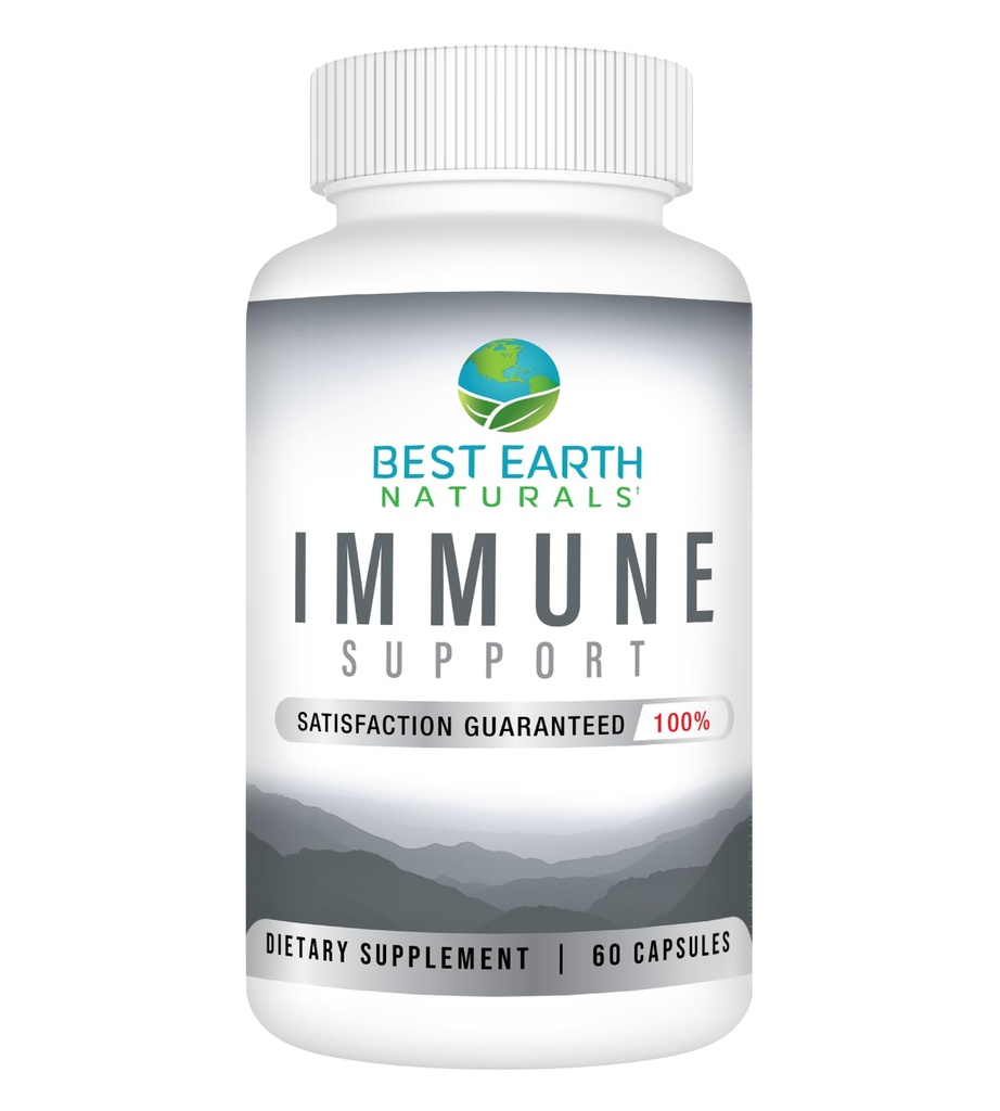 Best Earth Naturals Immune Support תוסף - ויטמינים רבים למבוגרים עם ויטמין C 30 מ"ג, ויטמין E 30 Iu, Turmeric, Mushroom, Garlic תוסף ועוד - 60 קפסולות