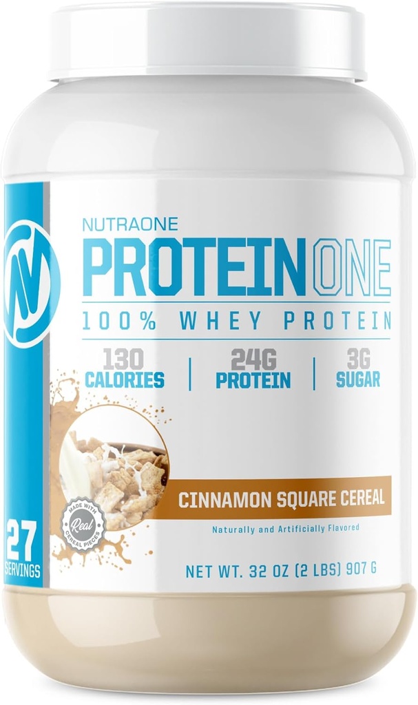 Nutraone חלבון אחד Whey חלבון מקדם התאוששות ולבנות שרירים עם אבקת שקד חלבון לגברים ונשים (כיכר Cinnamon Cereal- 2 lbs).