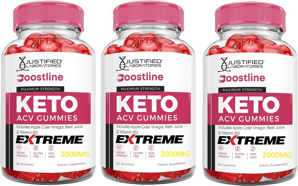 Justified Laboratories (3 Pack Boostline Keto ACV Gummies Extreme 2000MG Boost Line Keto Gummies Apple Cider Vinegar פורמולה עם אבקת מיץ Pomegranate B12 טבעוני non GMO 180mys