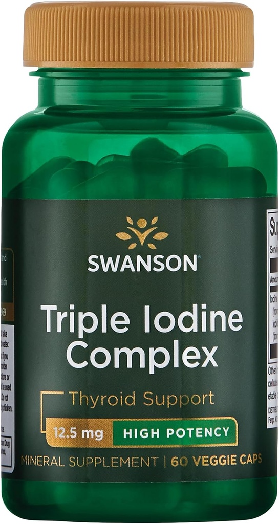 Swanson Triple Iodine Complex-Natural תוסף Vital Thyroid Support-Promotes Metabolic Function, הגדלת Red Blood Cell הפקה, & Heart Health-(60 קפסולות, 12.5 מ"ג כל אחד) 1 Pack