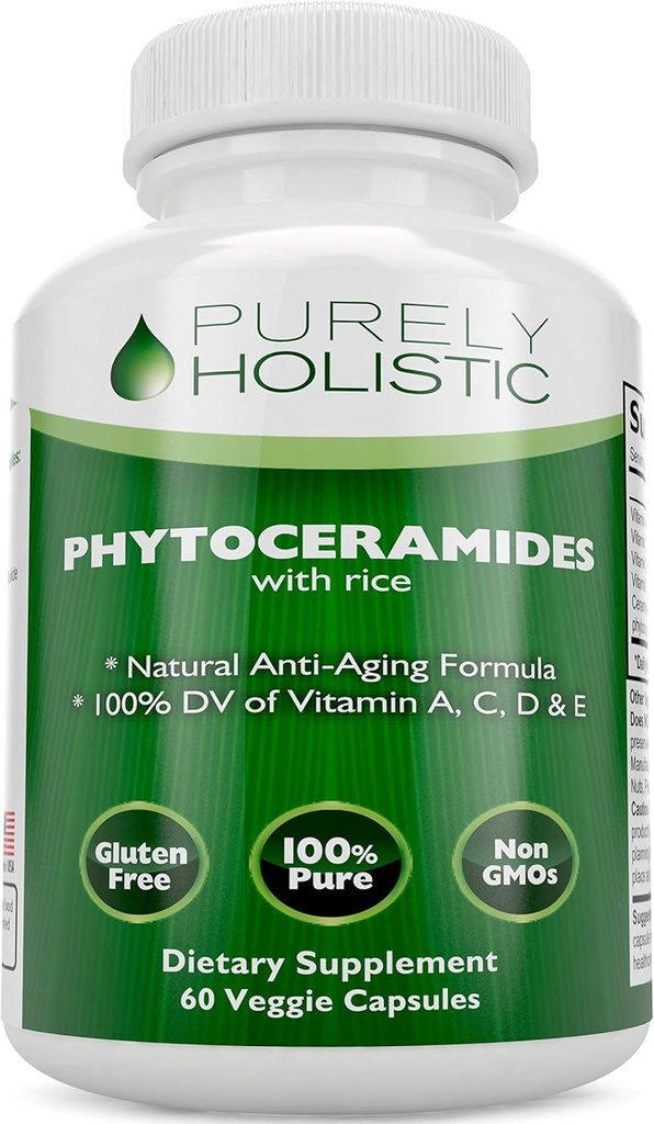 Phytoceramides Skin Therapy 60 קפסולות 100% אורז מבוסס 100% צמחוני / קפסולות טבעוניות 100% DV של ויטמין A,C,D & E עם No Fillers או A מלאכותי המרכיבים