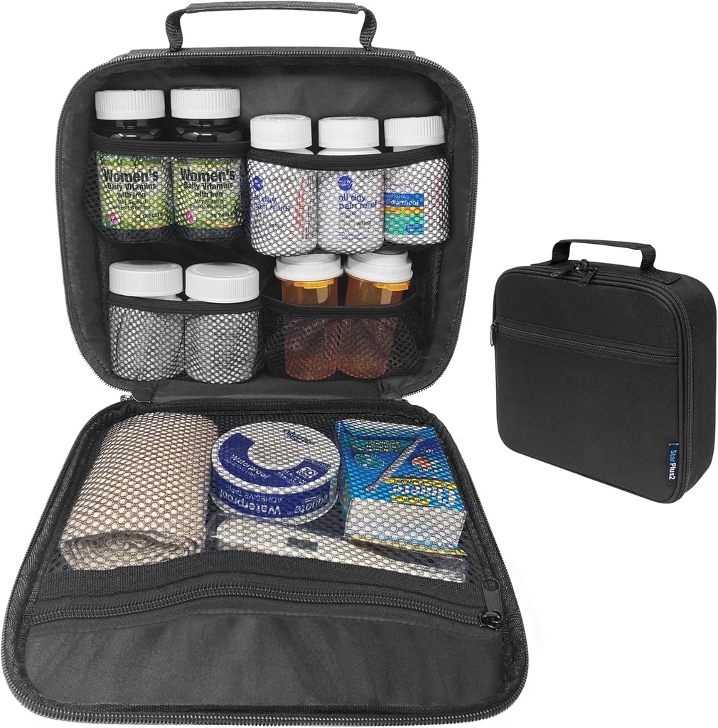 Medium Travel Pill bottleer, Medicine Bag, Carrier for Medicines and Medical Supplies - שחור (ללא תשלום)