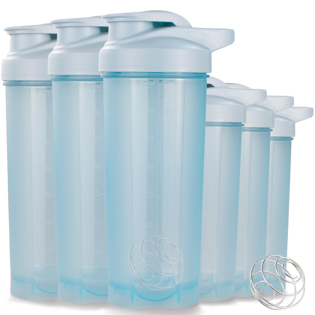 ShakerZoo-6 Pack-Protein Shaker Bottles for Proteins, Shaker Cups for Protein Shakes, 3 PCs 24 אונקיה ו 3 PCs 20 אונקיה (כחול)