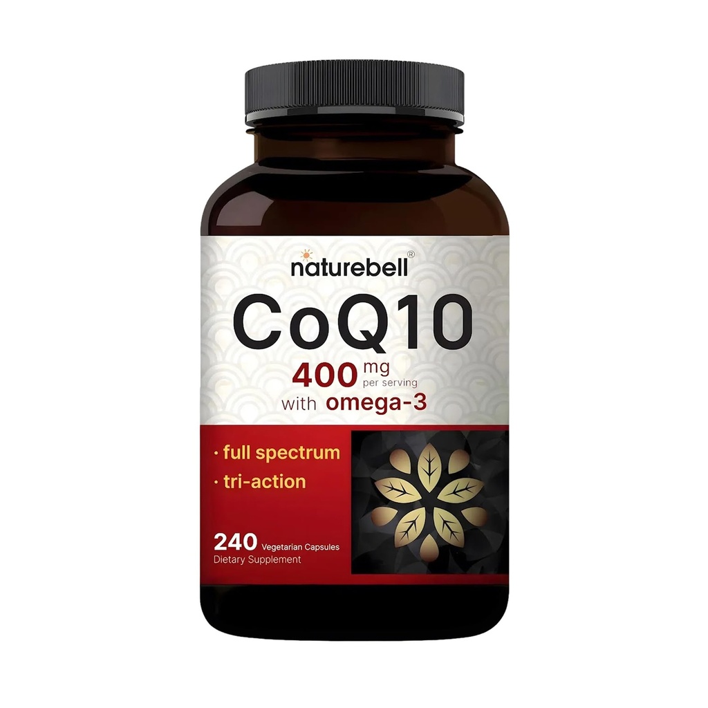 NatureBell CoQ10 400 מ"ג עם אומגה 3-240 קפסולות - תוסף אנטי-חמצן לתמיכה בבריאות הלב והאנרגיה - תמיכה באנרגיה סלולרית * - תוספת כוח Coenzyme Q10