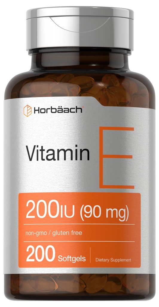 Horbäach ויטמין E Softgel קפסולות 200 IU | 90 מ"ג תוסף | 200 Count | Non-GMO ו Gluten Free Formula