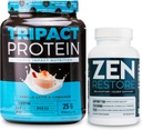אבקת חלבון Nutrology TRIPACT, 7-in-1 Meal החלפת Shake, Vanilla Latte Cinnamon Flavor (20 משרתים) Zen Natural Magnesium תוסף (30 משרתים)