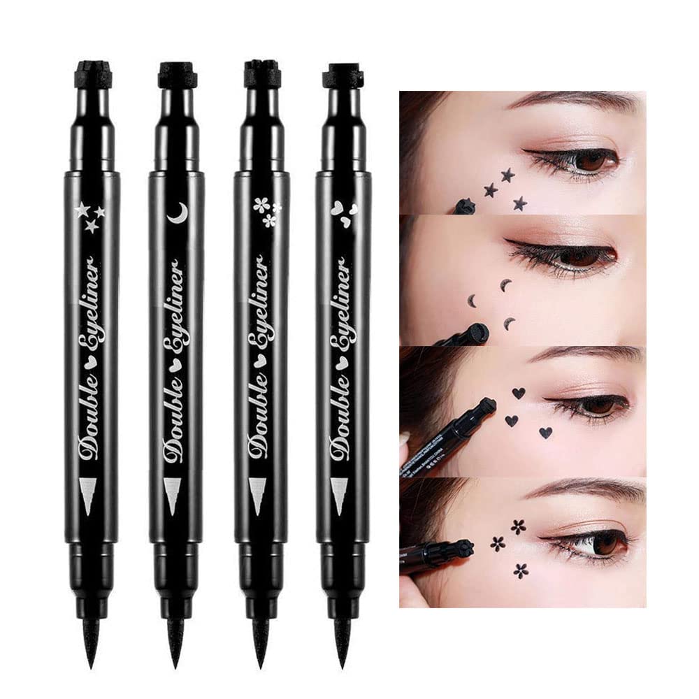 BINGBRUS Double-צדדי נוזל Stamp Eyeliner Pen, Face Stamps Makeup Extremely Black Waterהוכחה Slim Gel Felt High Black Pigment Liquid Eyeliner & Seal (שחור)
