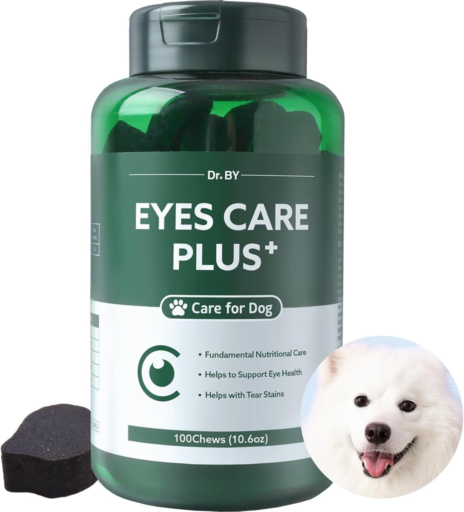 Dr.by Eyes Care Plus Dog Tear Stain תוספת עין טיפות עבור כלבים תמיכה בריאות עם חלב Thistle Lutein Beta Carotene - 100 Soft Chews