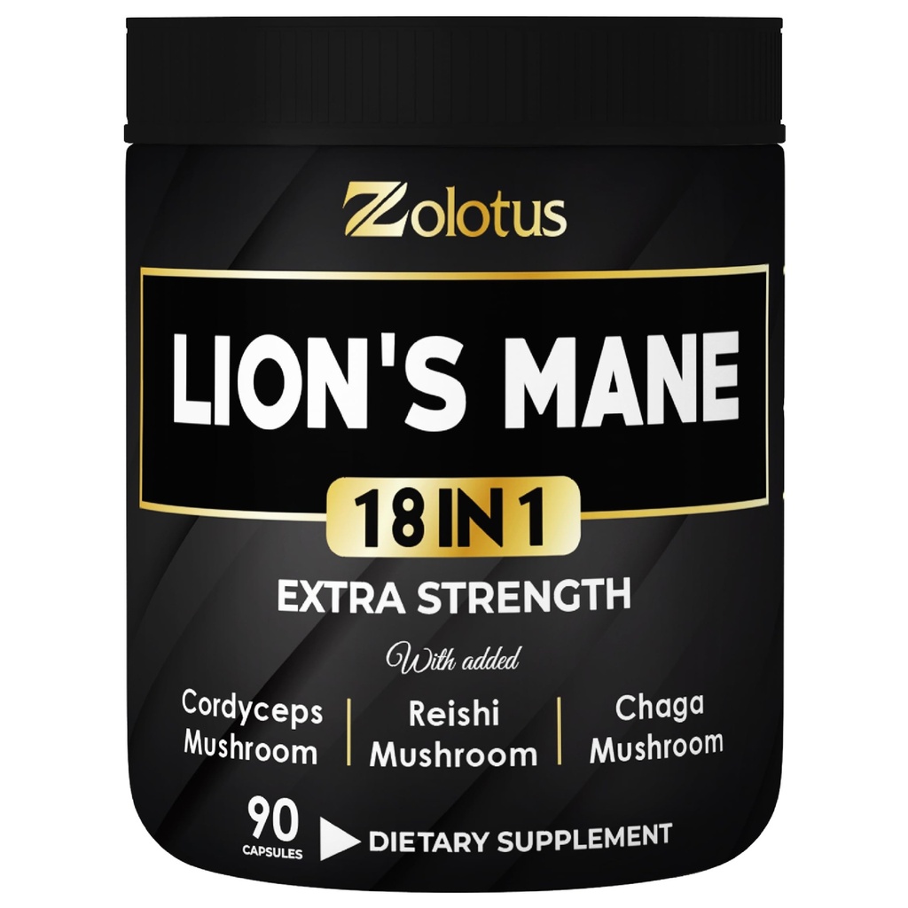Zolotus Lions Mane Mushroom Complex כמוסות עם Cordeyceps, Elderberry, גינקו בילובה, Bacopa - 90 קפסולות