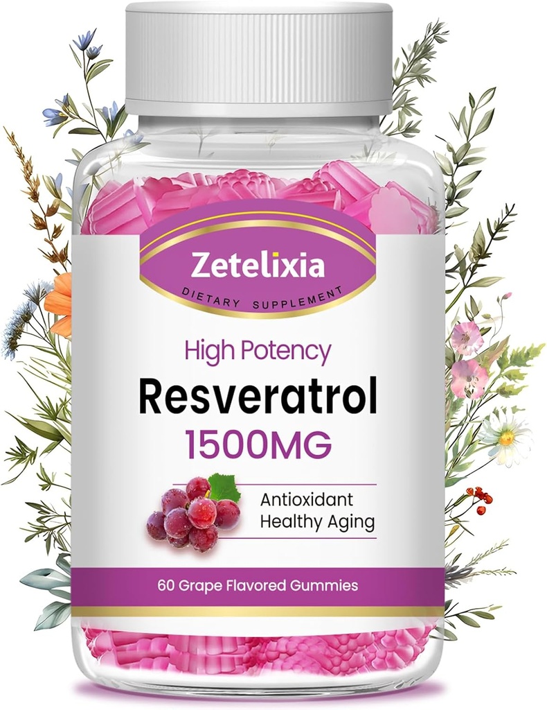 סוכר חינם Resveratrol חניכיים - תוספת גבוהה פוריות Resveratrol עבור Antioxidant, הזדקנות בריאה, העור, המוח, אורגני - 60 חניכיים