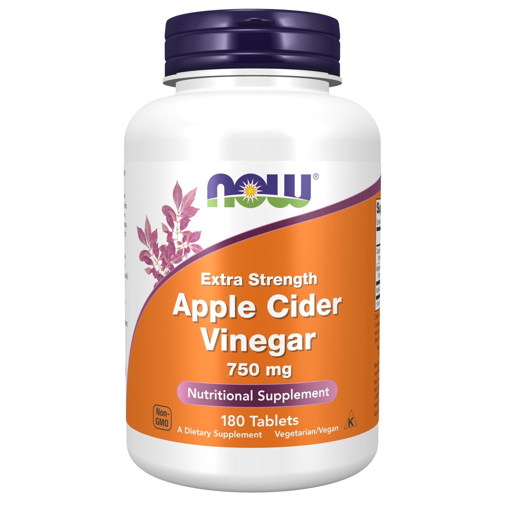 כעת תוספי מזון, Apple Cider Vinegar 750 מ"ג, מ-Frementation of Sweet Apple Cider, תוספת כוח, 180 טבליות