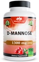 NaturaLife Labs אורגני D-Mannose 1300 מ"ג עם נוזל Cranberry לחלץ 100 מ"ג לשרת - 100 קפסולות - non-GMO, Gluten-Free, טבעוני