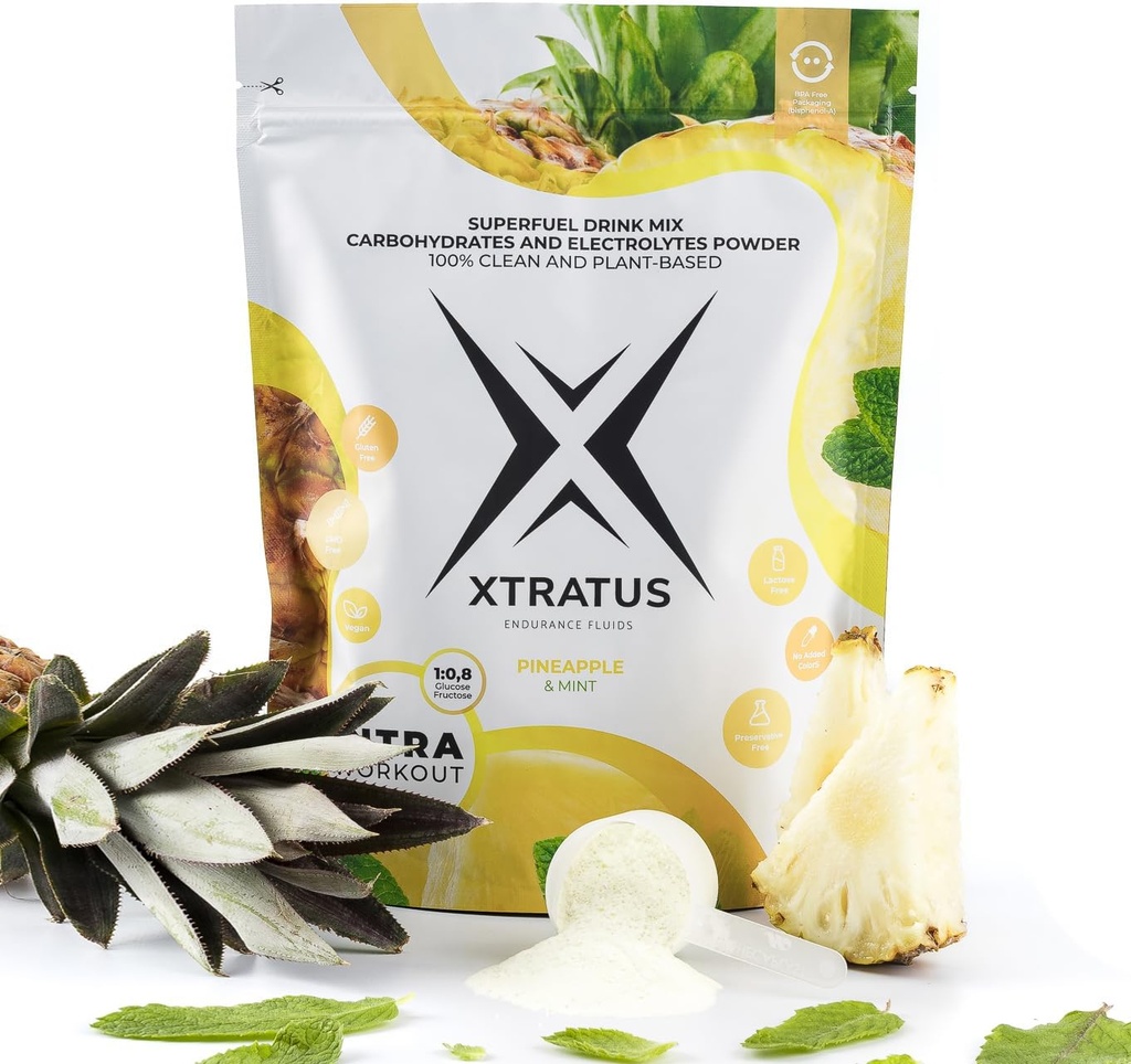 Pineapple ו Mint - Intra Training תוסף עם Carbohydrates ו אלקטרוליטים. Super Fuel Drink Mix 0,8 (Glucose: Fructose). פירות אמיתיים, טבעונים - 35,27 עוץ