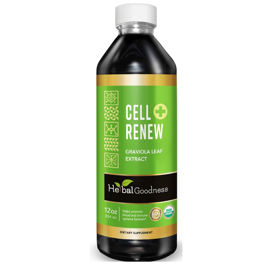 Soursop לחלץ תאים אורגני Renew Graviola Leaf 12oz - 15X טבעי Soursop Juice Concentrate, מקדם התחדשות תאים, Immunity Boost, תמיכה בשינה - מוסמך כשר - מיוצר בארה"ב