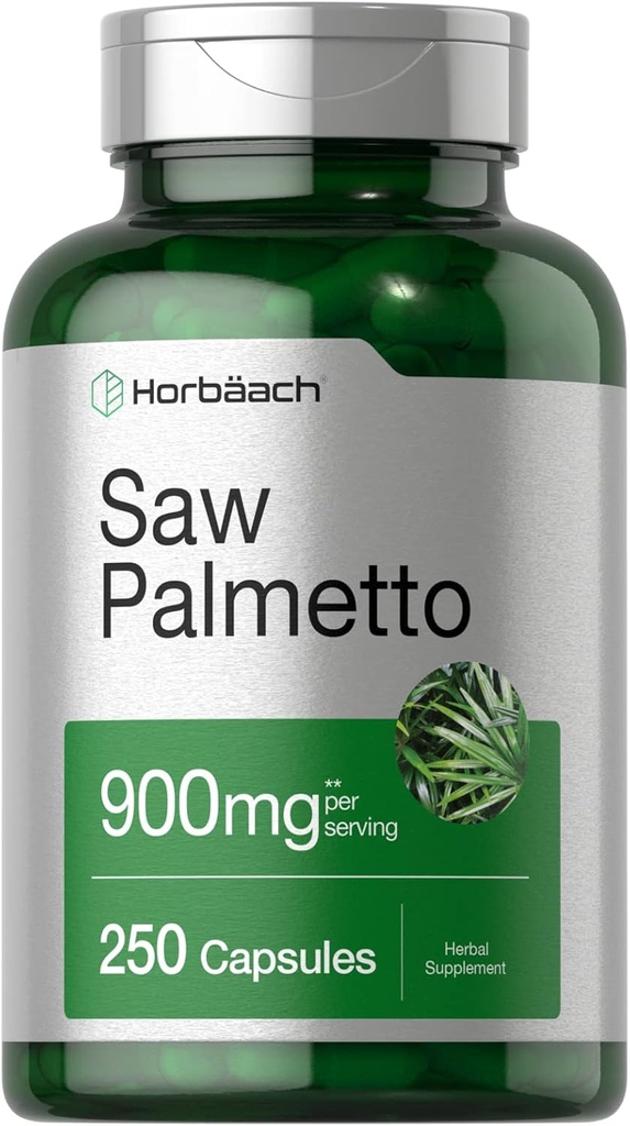Horbäach Saw Palmetto לחלץ 900 מ"ג | 250 קפסולות | Non-GMO וגלוטן חינם פורמולה | Herb המסורתית תוסף