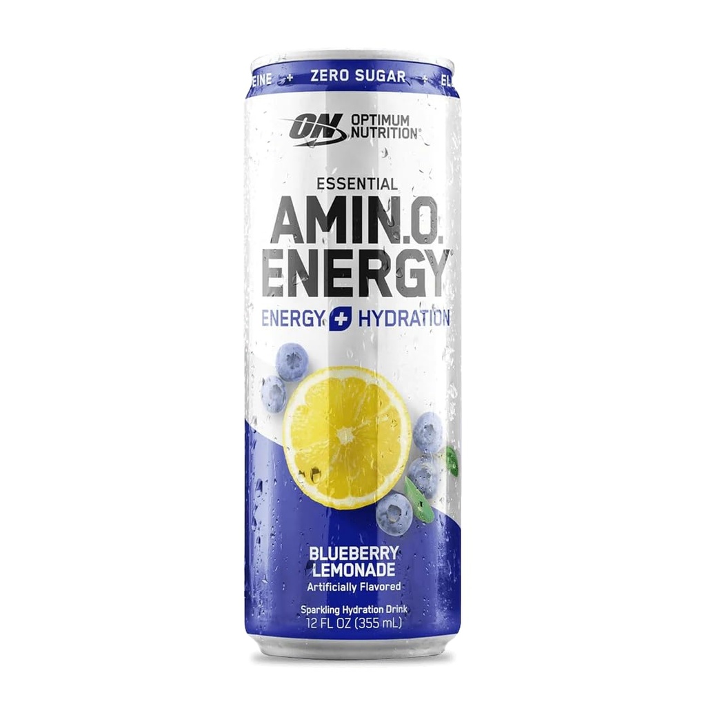Optimum Nutrition Amino Energy Sparkling hydrotion לשתות, אלקטרוליטים, קפאין, Amino Acids, BCAAs, סוכר חינם, Blueberry Lemonade, 12 Fl Oz, 1 ספירה (Packaging May Vary)
