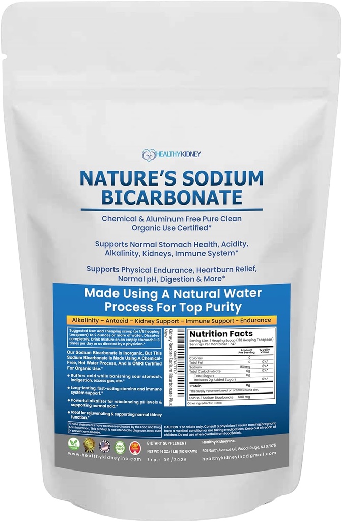 Sodium Bicarbonate אורגני להשתמש אלומיניום חינם Baking Soda. אין אבקת סודה טהורה לבריאות ולבריאות. Sodium Bicarbonate 1lb