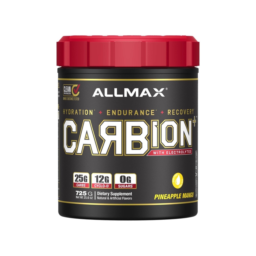 AllMAX Nutrition - CarBION+ אבקת תוספת עבודה עם אלקטרוליטים, תמיכה Endurance, התאוששות וביצועי פעילות גופנית, Gluten Free and Vegan, Pineapple מנגו, 25 משרתים