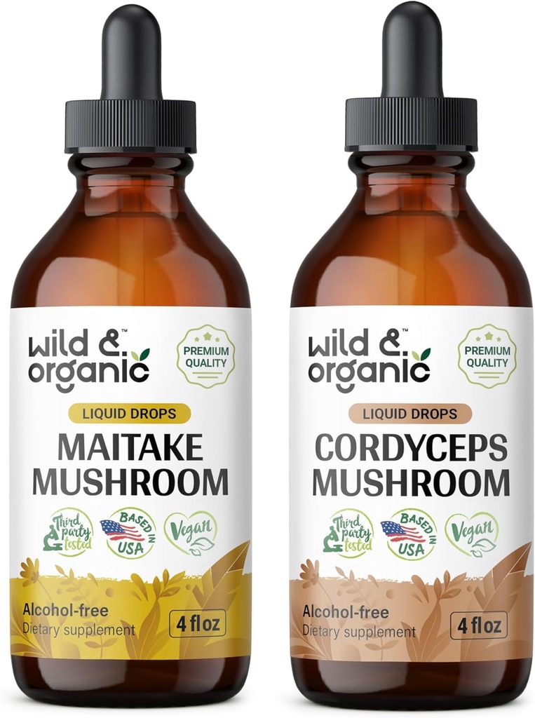 Wild & Organic Maitake Mushroom Tincture 4 fl oz & Cordyceps Mushroom Tincture 4
