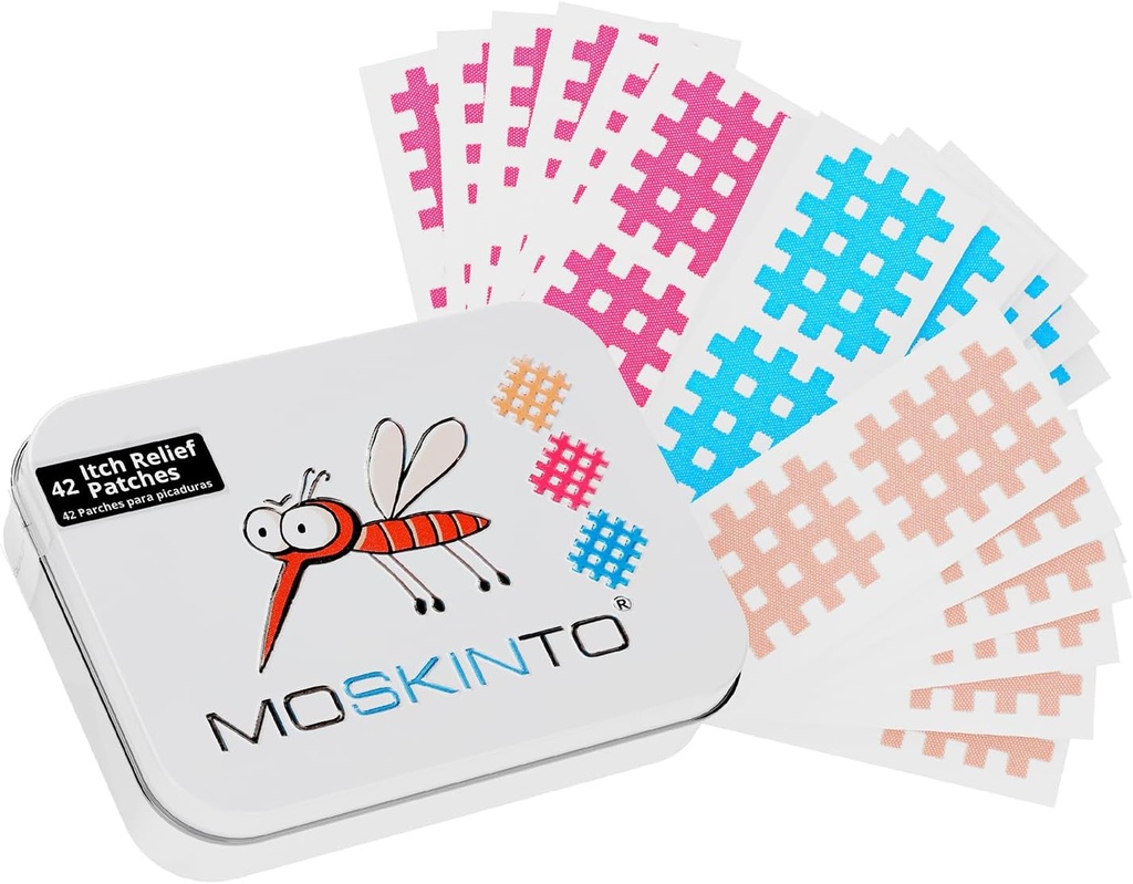Moskinto The Original Mosquito Itch Relief Patches עבור ילדים ומבוגרים, באג בייט פטס Soothe Swelling & Itching, Anti Itch Bug Bite הקלה, Suction Tool, Family Pack, 42 Count Count Count
