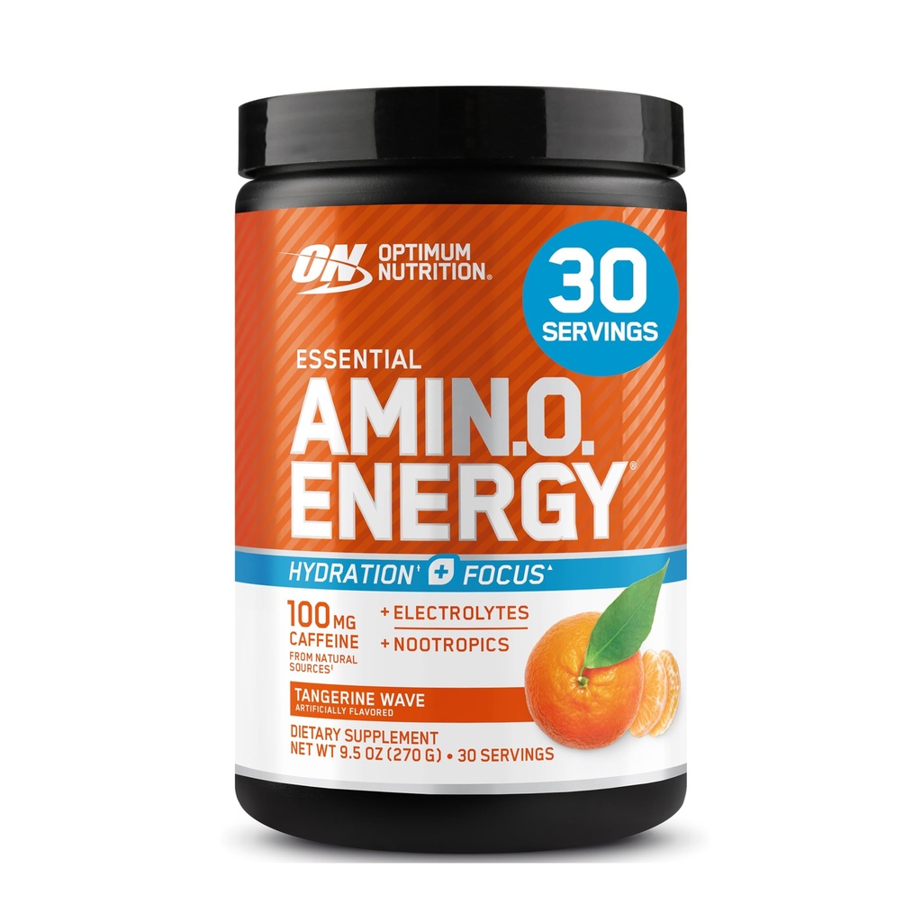 Optimum Nutrition Amino Energy אבקת פלוס הידרציה, עם BCAA, אלקטרוליטים, וקפאין, Tangerine Wave, 30 משרתים (Packaging May Vary)