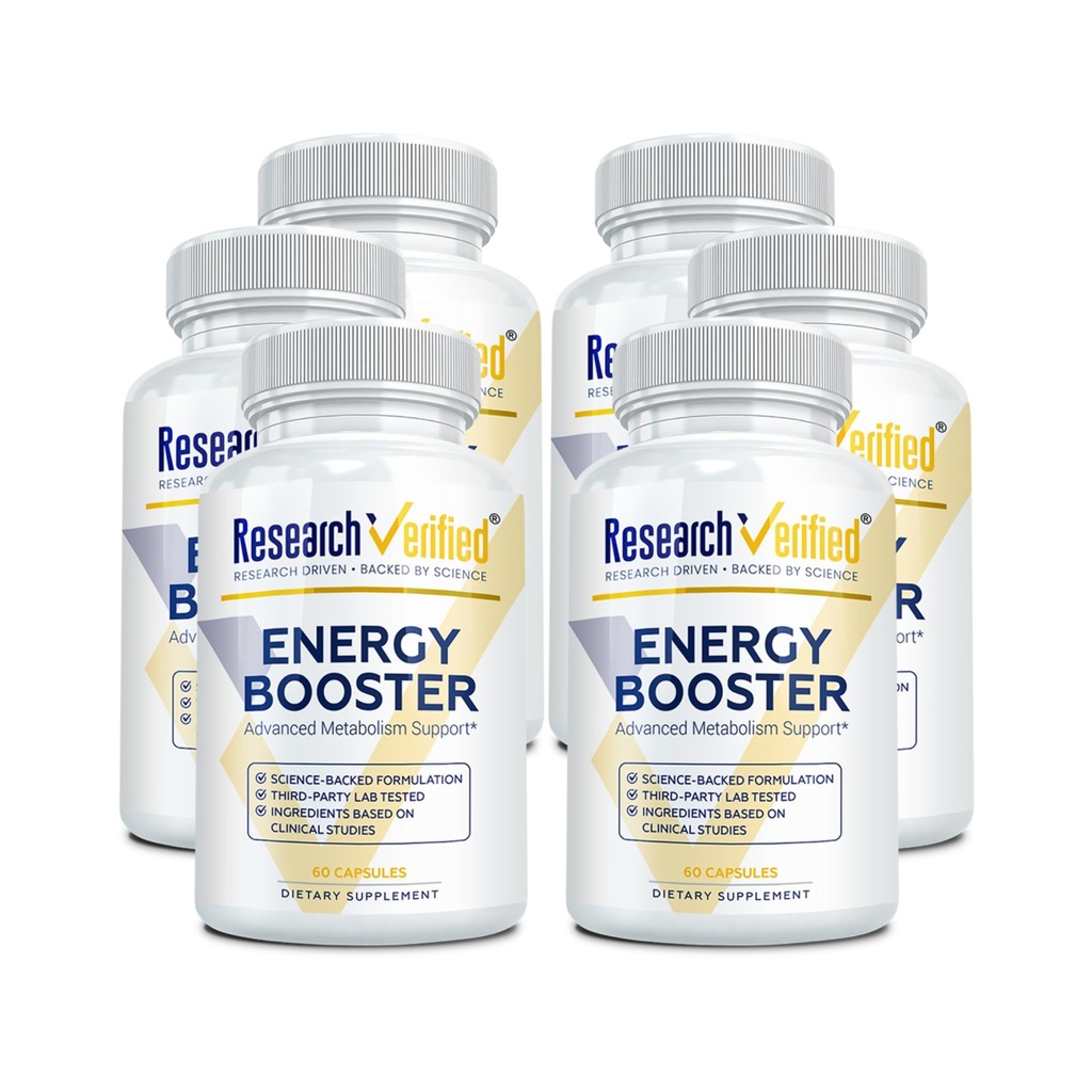 אנרגיה מאומתת Booster - תמיכה באנרגיה טבעית - 360 קפסולות - Caffeine Free - ויטמין B ו- Fitogens - 6 חודשים אספקת אנרגיה