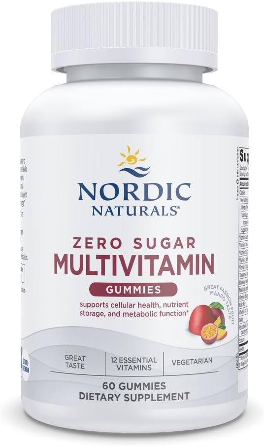 Nordic Naturals Zero Sugar Multi Gummies - תוסף Vegetarian Multivitamin - Passionפרי מנגו - 60 חניכיים מבוססות Pectin - 12 ויטמינים חיוניים למבוגרים - שאינם GMO - 30 משרתים