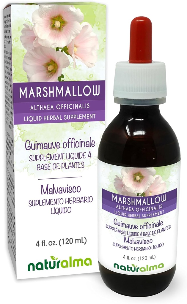Naturalma Marshmallow (Althaea officinalis) Root Alcohol-Free Tincture - 4 fl oz נוזל לחלץ טיפות - תוסף צמחי - טבעוני