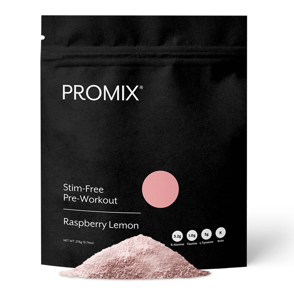 ProMix Nutrition Stim-Free Pre-Workout אבקת, לימון פטל - 274g - מקסימיזציה פוקוס, אנרגיה וביצוע - ויטמין B12, טאורין, Beta-Alanine & L-Tyrosine - 30 משרתים (Pack of 1)