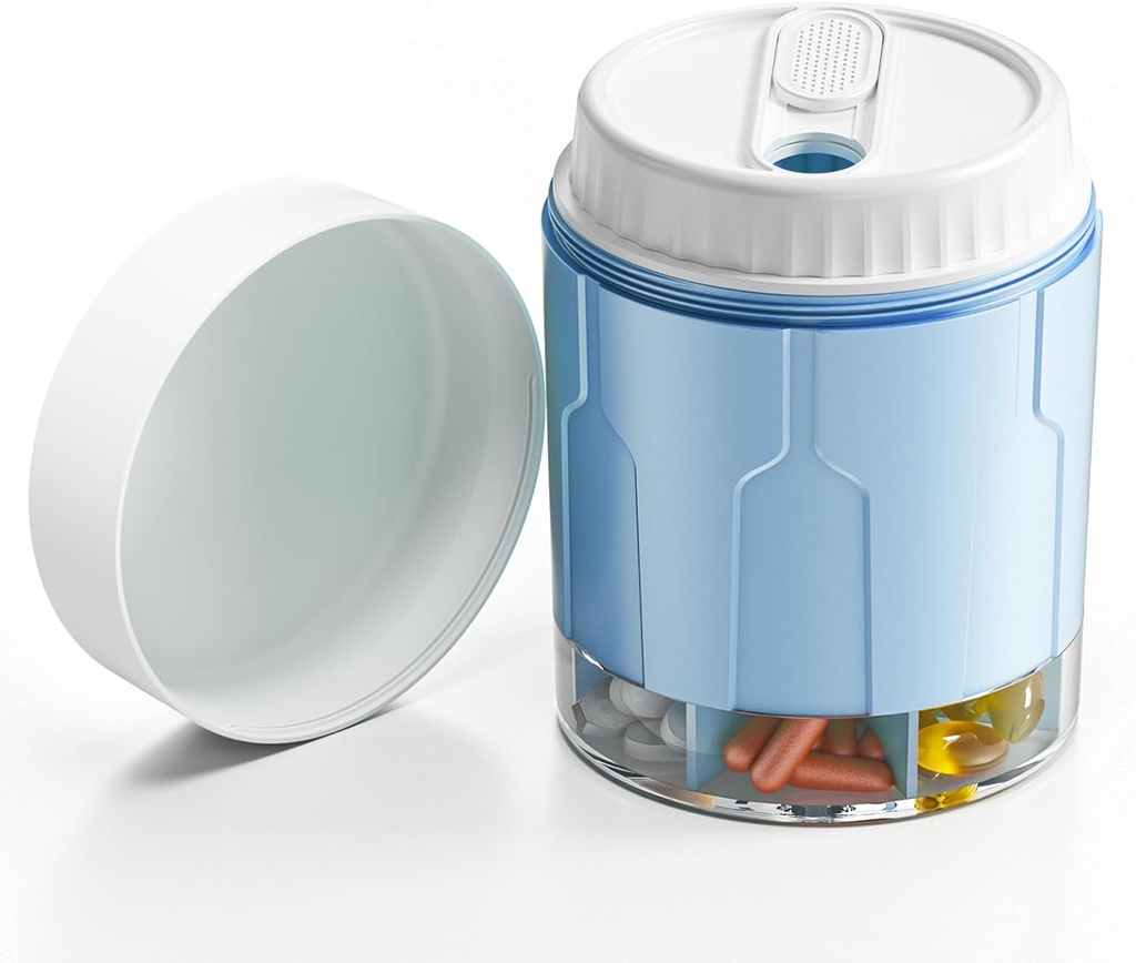 ארגן גלולות גדול, Daily Pill Dispenser בקבוקים עם 7 השוואתים גדולים,Jumbo Pill Box, Pill Storage Container for ויטמין, Fish Oil, Medicine Supplement, Easy Turn Lid עם התווית המצורפת, Blue Blue Blue