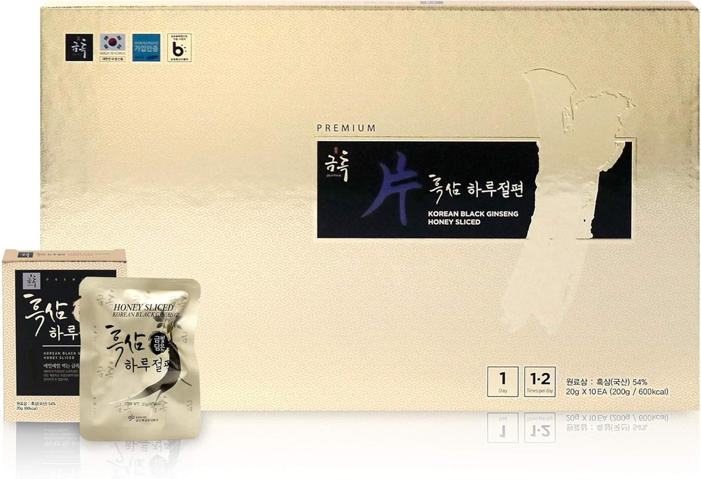 GeumHeuk הקוריאנית Black Honey גינזנג Root Sliced 20g X 10 Packs (200g) - Premium Quality גיינסנג Boost Immunity וקידום שיפור חסינות, ביצועים נפשיים, Stamina, Energy