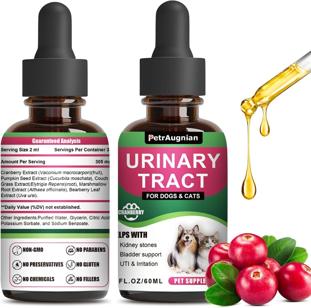 Cat & Dog Urinary Tract זיהומים טיפול טיפות עם קריין & טבעי UTI תרופות - תמיכה Bladder + Kidney - Best Prevention Incontinence & Bladder Stones - Supplement Renal Health Cares