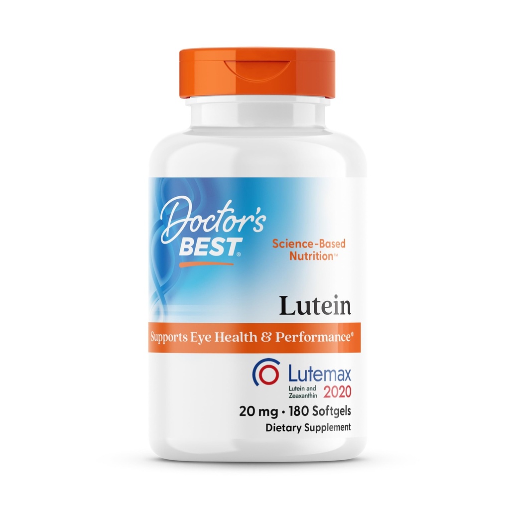 Doctor's Best Lutein, 20 מ"ג, תומך ב- Eye Health & Performance, Non-GMO, Gluten Free 180 Softgels