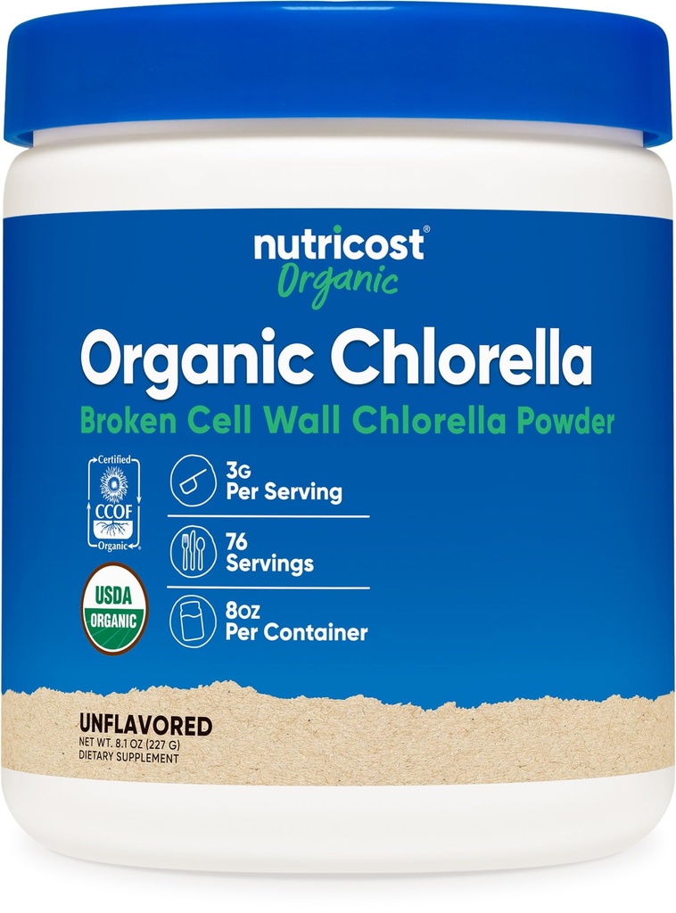 אבקת Chlorella 8oz - 3000 מ"ג עבור משרת - non-GMO, גלוטן חינם