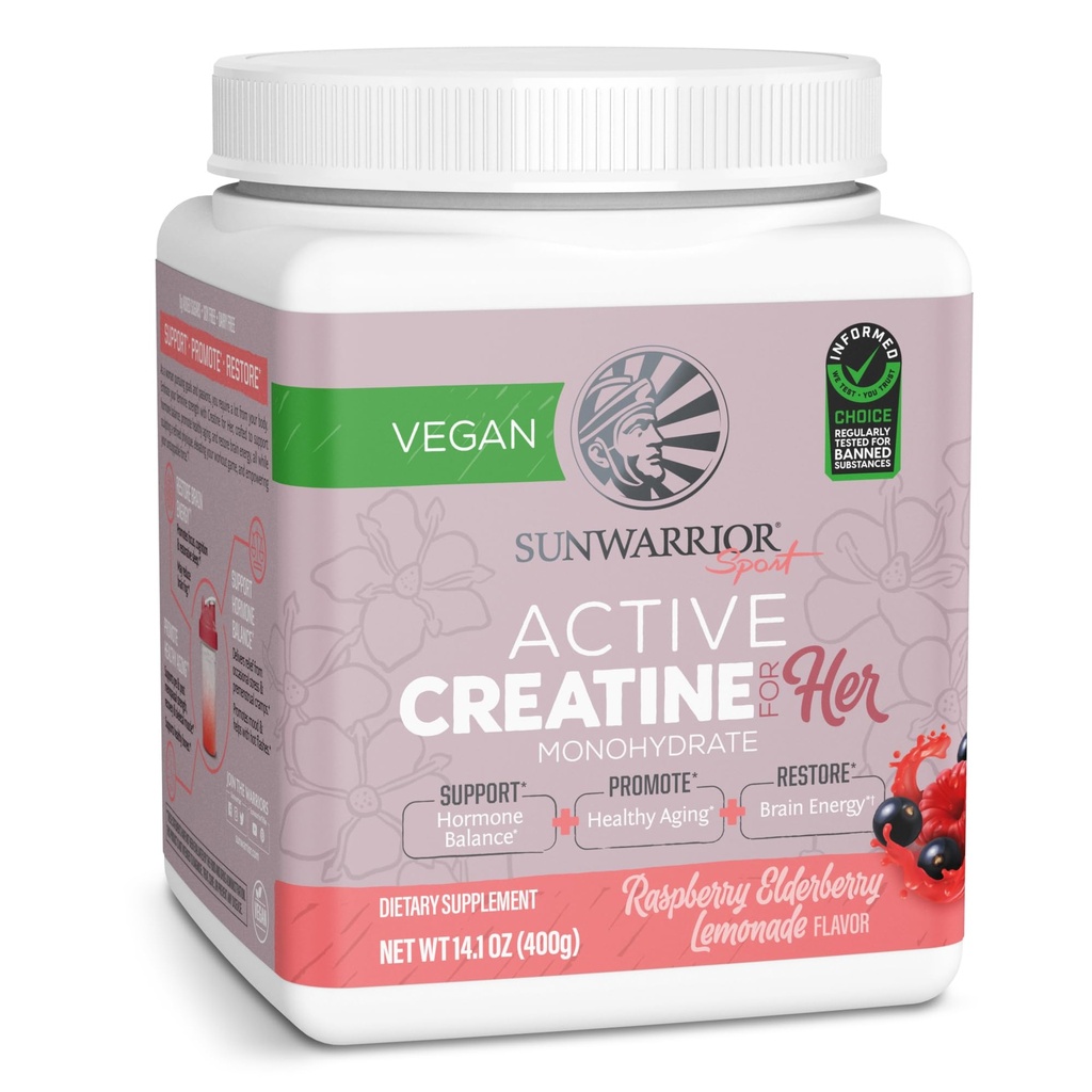 Sunwarrior Creatine עבור נשים Monohydrate אבקה Micronized Pre Workout Recovery תוספת תמיכה שריר בניין כוח אימון קוגניציה | טבעונית ו בקלות לערבב 50 משרתים, Raspberryade